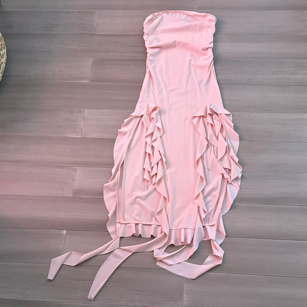 Finesse Strapless Light Pink Ruffle Bodycon Dress